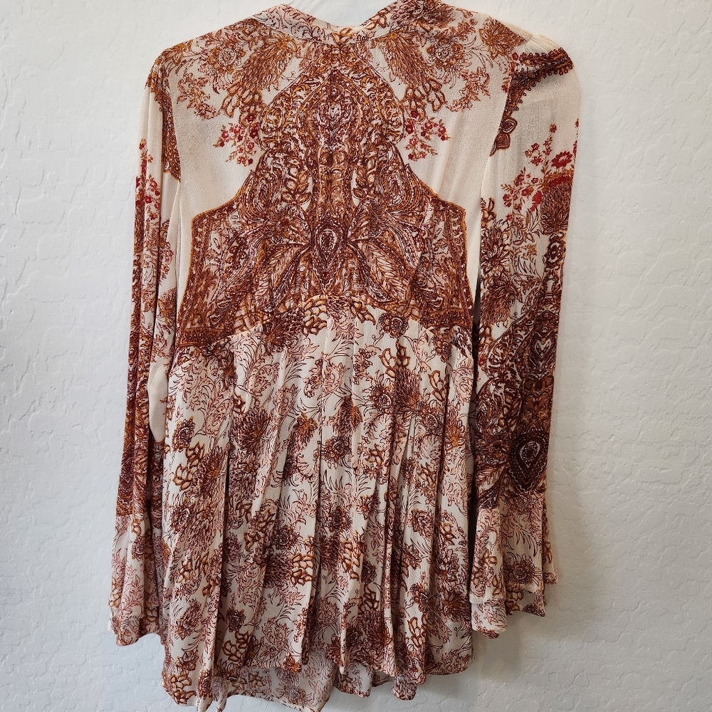 Free People Lady Luck Print Tunic Mini Dress Boho Hippie Style Size Small